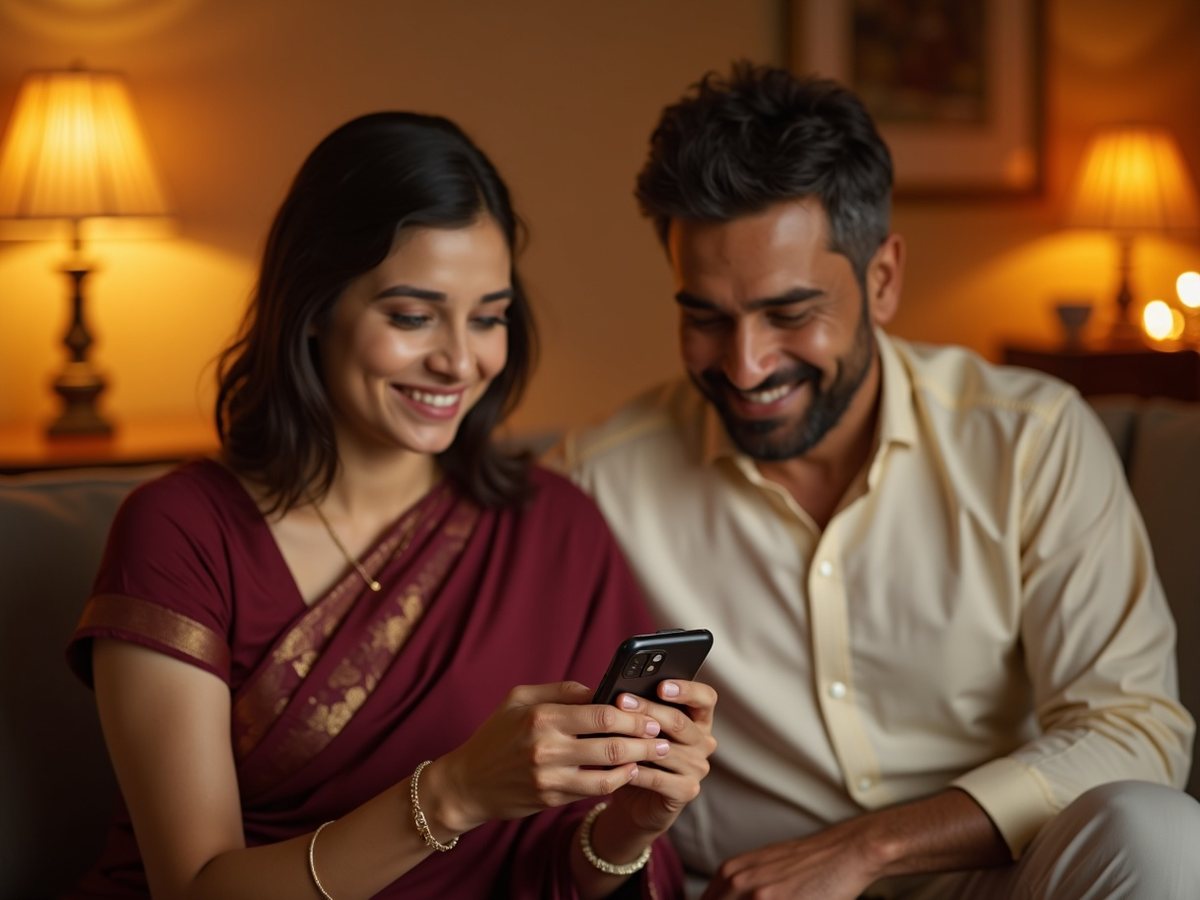 A couple reviewing their gold savings together at home