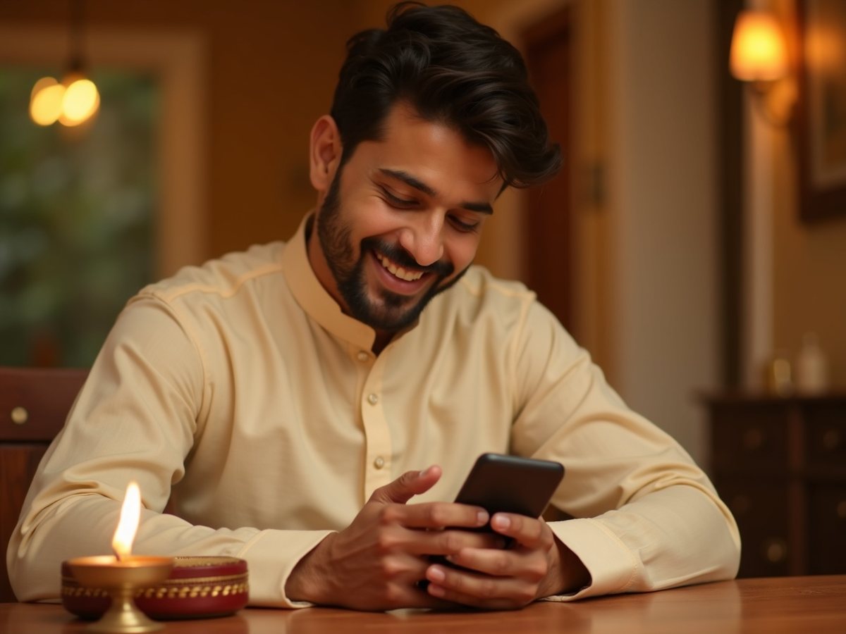A man checking live gold rates on his phone at home