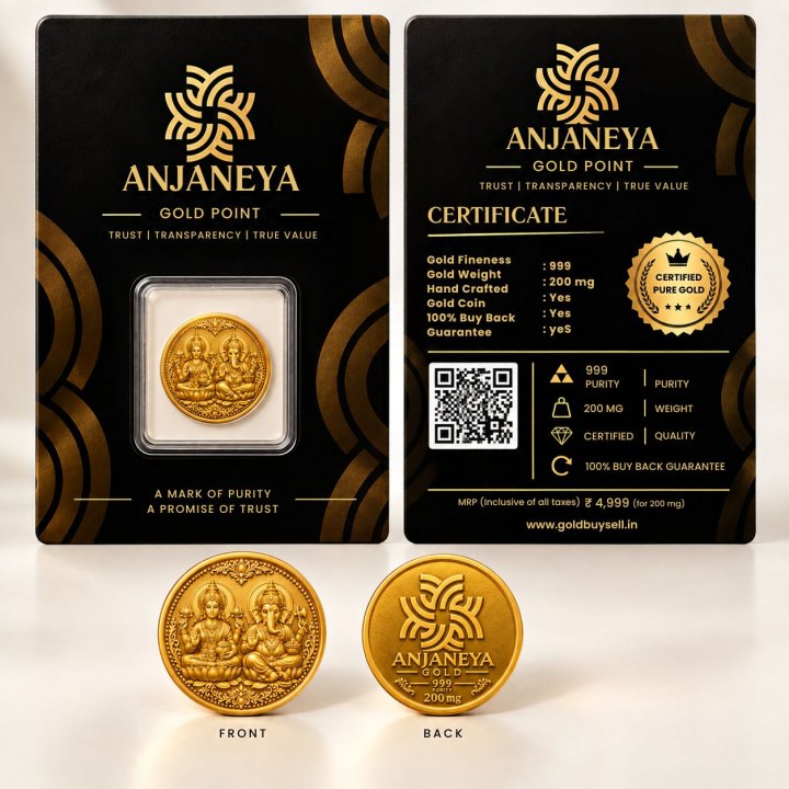 Gold Coin 200 mg — coin front, back and gift pack